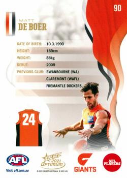 2021 Select Optimum #90 Matt De Boer Back